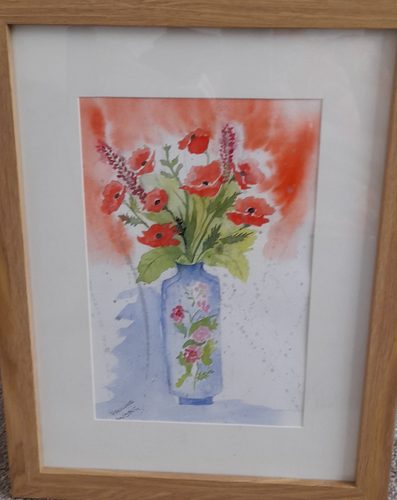 Pauline, garden poppies, watercolour.